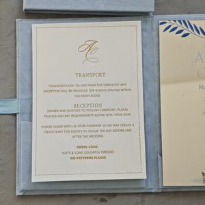 Invitaciones de Boda Personalizables, Elegantes y Lujosas, con Tapa Dura de Color Azul Cielo, Folio de Terciopelo, Bolsillo, Espejo Plateado y Acrílico, con Sobre - Product Image 3