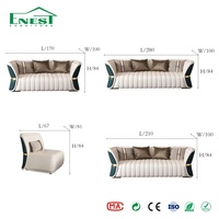 Canapé moderne minimaliste en cuir véritable bicolore capitonné avec garniture dorée, service complet de mobilier pour projets de villas