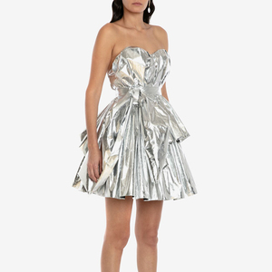 <span class=keywords><strong>Robe</strong></span> femme, <span class=keywords><strong>Bustier</strong></span> péplum, argent, col en cœur, mini, slim, tenue de fête, nouvelle collection - Product Image 3