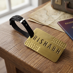 Textured Customisable Brass Modern Handmade Luggage <b>Tag</b> - Product Image 3