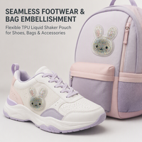 Op maat gemaakte cartoon witte konijn TPU vloeibare olie tas drijvende glitter patch voor schoenen tassen sleutelhanger grappige cadeaus