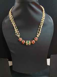 Jadau สร้อยคอลูกปัดหินไข่มุกมาลาสองชั้นสำหรับผู้หญิงทำด้วยมืออินเทรนด์สินค้าจำนวนมาก - Product Image 4