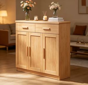 Armoire de rangement en bois moderne avec 2 tiroirs et 3 portes pour l'entrée, étagère à chaussures, meubles de salon, design scandinave - Product Image 2