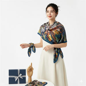 Pañuelo de Seda Cuadrado de 90 cm con Diseño de Pintura al Óleo Estilo <span class=keywords><strong>Van</strong></span> <span class=keywords><strong>Gogh</strong></span> para Mujer, para Envolver el Cabello, Usar como Chal de Hombro y como Accesorio Decorativo Elegante para Bolsos - Product Image 1