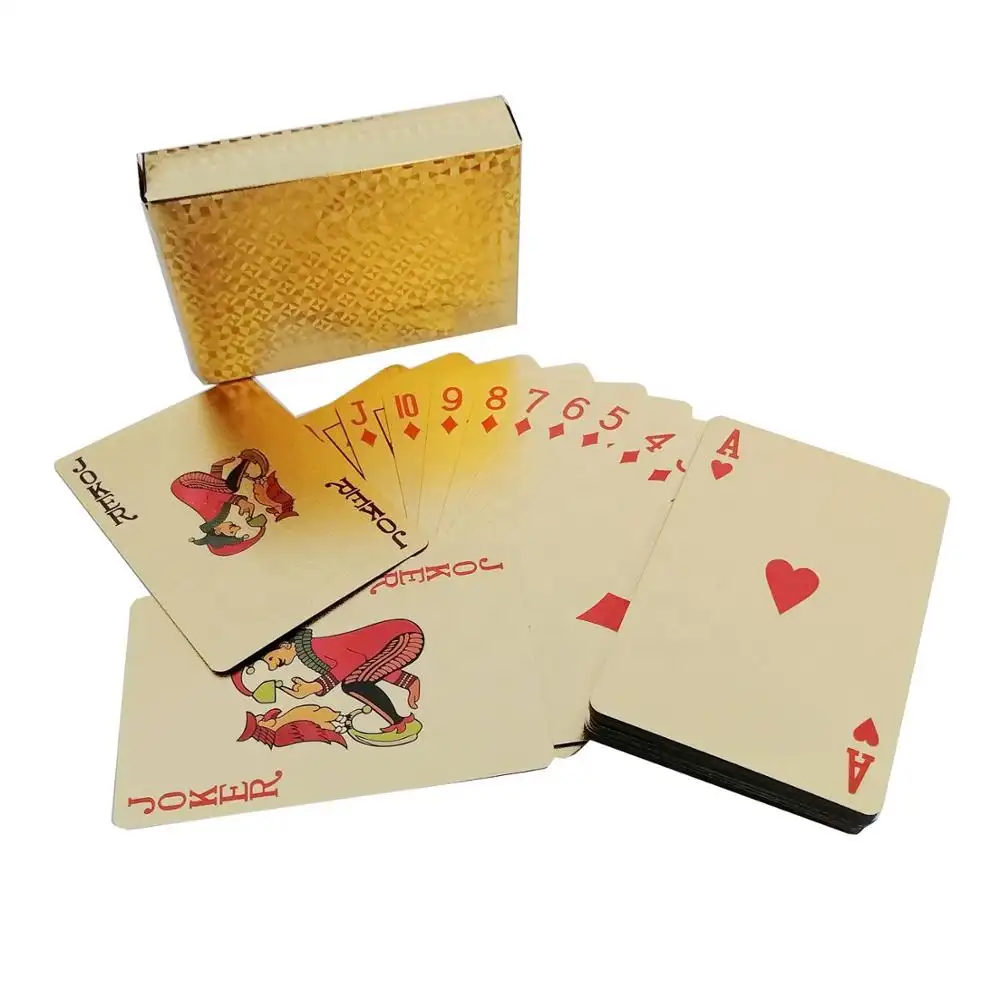 थोक कस्टम निविड़ अंधकार प्लास्टिक पीवीसी सोने ताश खेल सोने की पन्नी पोकर गोल्डन पोकर कार्ड