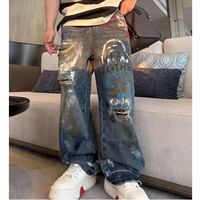 Jean en denim pour homme, coupe droite, avec détails de coutures renforcées