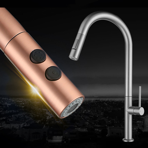 Robinet de cuisine contemporain noir or rose plaqué finition brossée pulvérisateur posé pour eau chaude et froide à usage domestique - Product Image 4