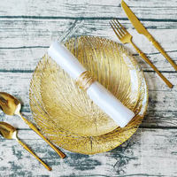 Ensemble d'assiettes en verre de luxe de haute qualité, forme ronde, avec perles dorées, pour la décoration de table de mariage, de fête ou d'événement à domicile