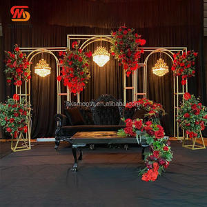 Ensemble d'arche de scène de mariage lisse, cadre en métal doré brillant, support d'arche en métal, support de toile de fond en acier inoxydable doré - Product Image 5