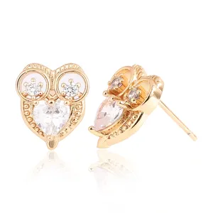 CM New Design 18K Gold Plated Brass Zircon Owl Animal Women Stud Earrings Aretes De Oro Laminado Pendientes Mujer Earring