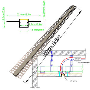 Profil <span class=keywords><strong>de</strong></span> canal en aluminium <span class=keywords><strong>de</strong></span> 15x9mm 0.5M LED pour bande lumineuse LED avec installation intégrée - Product Image 1