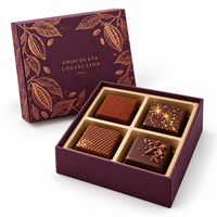 Boîte d'emballage de luxe carrée rigide personnalisée pour chocolats, avec logo en feuille d'or et plateau compartimenté pour truffes et bonbons