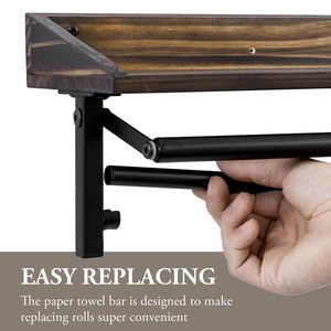 Wooden Wall-Mounted Storage Rack With <b>Paper</b> Towel Holder For <b>Kitchen</b> Seasonings And Supplies Brown Rectangle Durable - Product Image 5