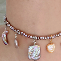 Collier ras du cou en perles d'eau douce en gros avec breloques baroques multi-formes amovibles pour femme, cadeau de bijoux