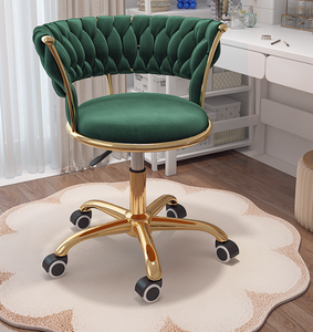 High Quality Portable Nail Salon <b>Comfortable</b> Swivel Chair Wheel Gold-plated Five-legged Base Flannel Salon <b>Stools</b> Hotel Bathroom - Product Image 2