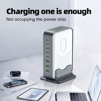 Chargeur de bureau GaN 200W PD QC3.0 SCP à charge rapide multi-ports pour ordinateur portable, tablette, téléphone, appareil photo