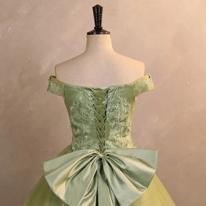 Off Shoulder Light Green Evening Gown Empire Waist Floral Lace Long Dress For Formal Events - Product Image 4