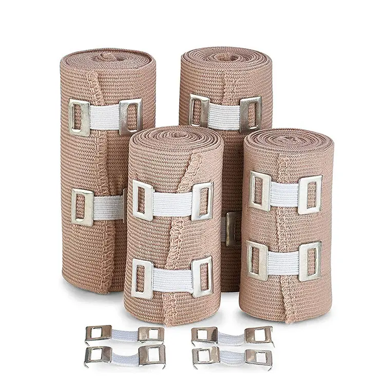 4pack+12 Extra Clips Premium Elastic Bandage Wrap Strong Compression Bandage Wrap