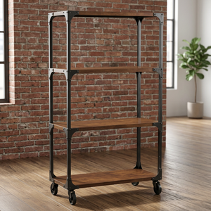 Librería Moderna de Diseño Simple y Ajustable con Ruedas, Estilo Industrial y Vintage de Hierro Metálico para Sala de Estar - Product Image 2