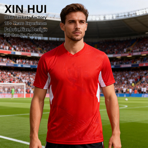 เสื้อฟุตบอลฤดูหนาวสีแดงพิมพ์โลโก้ตามสั่งสำหรับผู้ชาย เสื้อซ้อมฟุตบอลแห้งเร็ว ระบายอากาศได้ดี ชุดทีมย้อมสี ชุดกีฬา - Product Image 2