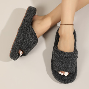 <span class=keywords><strong>Chaussons</strong></span> légers et antidérapants en polaire Teddy à bout ouvert pour femmes, idéaux pour l'intérieur, l'extérieur, la maison, l'hôtel, avec semelle plate en TPR - Product Image 5