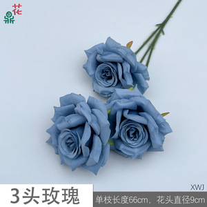 Trois têtes de roses artificielles, tige de 66 cm, diamètre de 9 cm, décoration de mariage, fleur en soie, design réaliste - Product Image 5