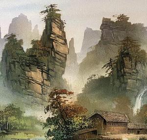 Hecho a mano Zhangjiajie Avatar <span class=keywords><strong>Rural</strong></span> río <span class=keywords><strong>paisaje</strong></span> pared arte arenisca <span class=keywords><strong>pintura</strong></span> con lienzo para decoración del hogar y ornamento ilustraciones - Product Image 2