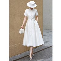 Robe élégante de style business décontracté haut de gamme européenne et américaine pour femme, cintrée à la taille, coupe trapèze, mi-longue, printemps