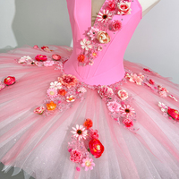 Gaun Tutu Balet Klasik Sleeping Beauty Profesional untuk Wanita Dewasa, Aplikasi Bunga Buatan Tangan, Rok Tulle Kaku