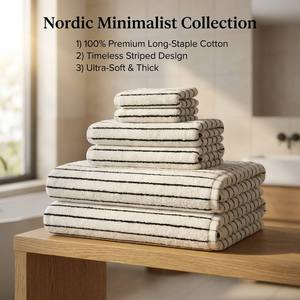 Ensemble de serviettes en coton 100% à fibres longues de haute qualité, design minimaliste nordique, épaisses, ultra douces, haute densité, serviettes de bain en coton de luxe pour spa - Product Image 1