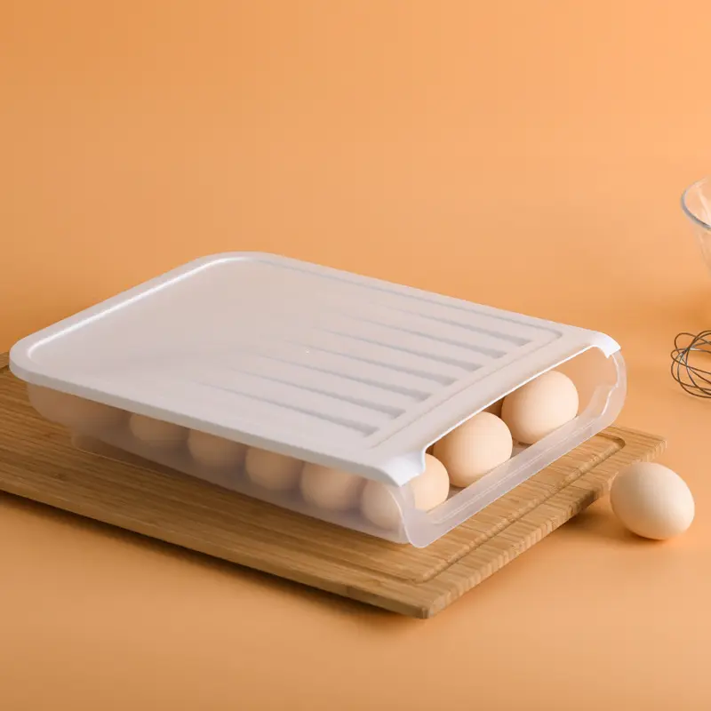 Epsilon-soporte de almacenamiento automático para huevos, organizador de ahorro de espacio de plástico para guardar alimentos y refrigerar huevos