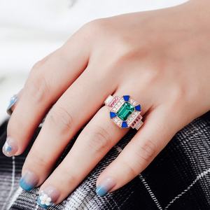 Bijoux fantaisie de style indien, bague pour homme en émeraude colorée avec émeraude de laboratoire, bagues de fiançailles pour femme, vintage, personnalisable - Product Image 3