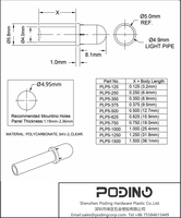 Poding 4MM Clear LED Light Pipe RoHS Plastic 4mm Light Guide Indication Tube PLP5-250