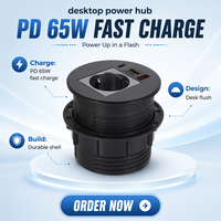Prise de table encastrée 80 mm, norme européenne, prise électrique 65 W avec port USB de charge rapide Type-C, IP44, 10 A, port d'entrée vidéo