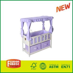 Meubles de poupée en bois 18 pouces poupée Anopy <span class=keywords><strong>lit</strong></span> avec literie <span class=keywords><strong>lit</strong></span> de poupée jouet en bois maison de poupée meubles bois non fini 3 tiroirs robe - Product Image 4