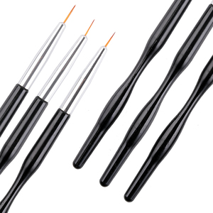 Ensemble de pinceaux à ongles avec manche en plastique noir, 3 tailles, poils en nylon, pour dessin, liner, peinture, outil de manucure en salon - Product Image 1