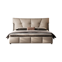 Lit double capitonné de luxe en cuir véritable, design italien moderne, pour chambre principale, idéal pour projets d'appartements