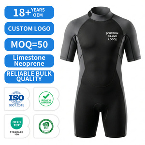Combinaison de plongée personnalisée à manches courtes de 2 mm avec fermeture éclair dorsale pour homme, néoprène flexible, coutures GBS, séchage rapide, pour le surf, la plongée et la natation - Product Image 1