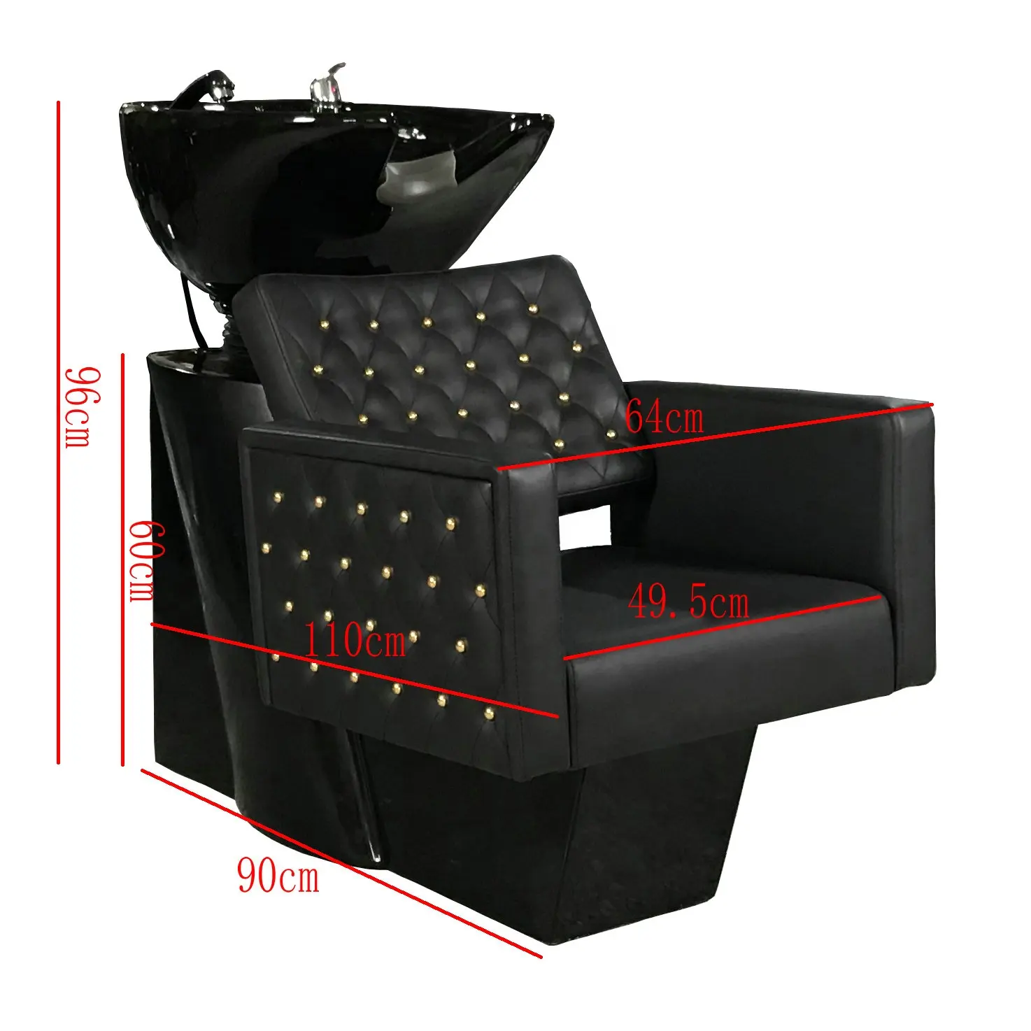 새로운 디자인 도매 블랙 및 골드 뷰티 살롱 이발소 가구 헤어 워시 싱크 백 워시 단위 그릇 살롱 샴푸 의자