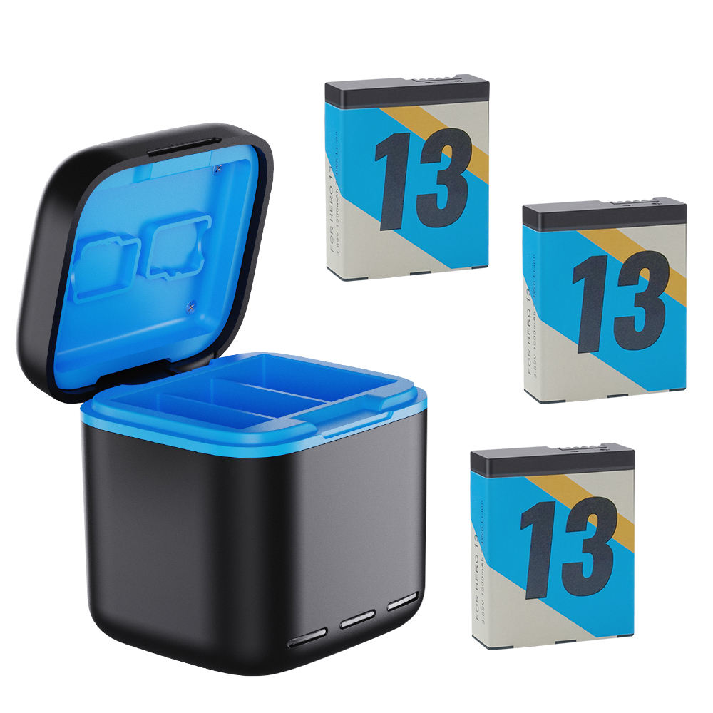 Hongdak New Suitable for GoPro Accessory 13 Three Charge Charger+3 Battery Set Storage Fast Charging case