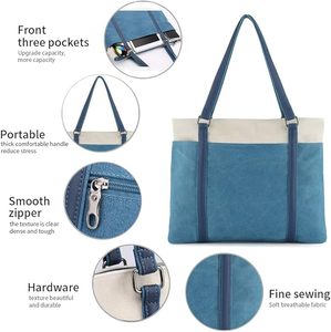 Sac fourre-tout en toile grande capacité, échantillon gratuit, pour ordinateur portable, travail, livre, voyage, gym, sac à bandoulière pour femme, sac à main, sac à bandoulière - Product Image 3