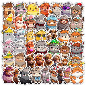 50Pcs Cute Cartoon Highland Cow Graffiti Stickers for Laptop Scrapbook Decor Creative Cow Sticker