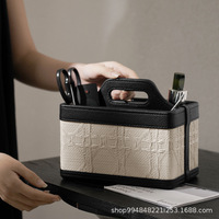 Boîte de rangement de bureau portable en cuir rectangulaire, multifonctionnelle, de luxe léger, au design moderne et minimaliste, pour télécommandes de salon