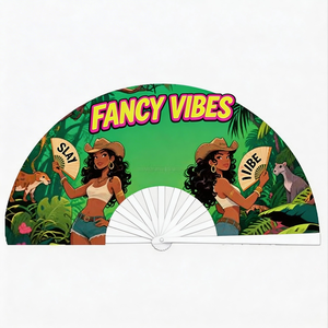 Éventail pliant personnalisé grand format pour rave, en bois écologique imprimé sur mesure, pour fête, avec boîte de rangement en bambou lumineuse - Product Image 1