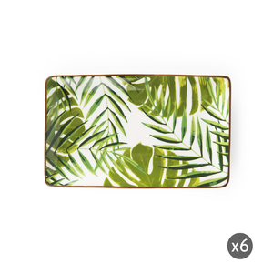 Set di 6 Piatti da Portata in Ceramica con Fogliame Verde 20x12,5 cm per Decorazioni e Servizio da Tavola - Product Image 4