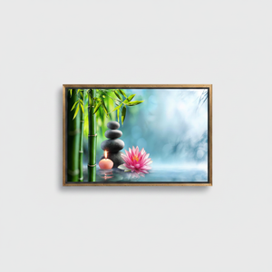 Elegant Printed <b>Canvas</b> Artwork: Waterlily, Bamboo, Spa Decor,GOLD <b>FRAMED</b> <b>CANVAS</b> - Product Image 2