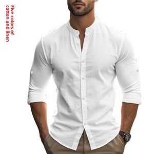 Camicia Casual da Uomo Autunnale Stile Europeo e Americano, in Misto Cotone con Perline, Collo Alto, <span class=keywords><strong>Taglie</strong></span> Grandi, Vestibilità <span class=keywords><strong>Slim</strong></span> - Product Image 1