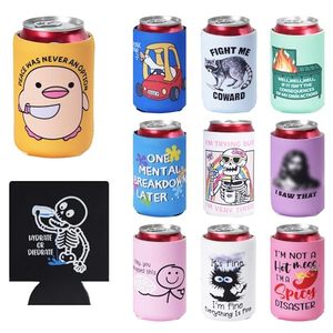 Manchon isotherme pour bière en néoprène, personnalisé, écologique, flexible, recyclable, avec motif de dessin animé et fermeture éclair, pour la sublimation - Product Image 1