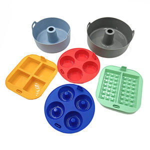 Accesorios <span class=keywords><strong>para</strong></span> freidora <span class=keywords><strong>de</strong></span> aire, utensilios <span class=keywords><strong>de</strong></span> repostería, <span class=keywords><strong>molde</strong></span> <span class=keywords><strong>de</strong></span> <span class=keywords><strong>silicona</strong></span> antiadherente resistente al calor con asas, redondo, gris, kit. - Product Image 2