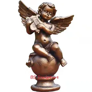 प्राचीन मूर्तिकला कांस्य पंखों वाली देवदूत की मूर्ति हाथ से बनी गृह सजावट मूर्तिकला
